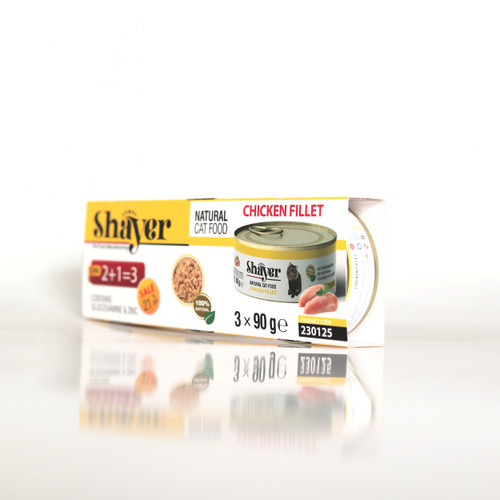 کنسرو گربه شایر با طعم فیله مرغ و برنج سه عددی