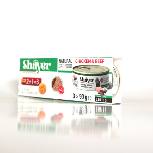 کنسرو گربه شایر با طعم فیله مرغ و گوساله سه عددی